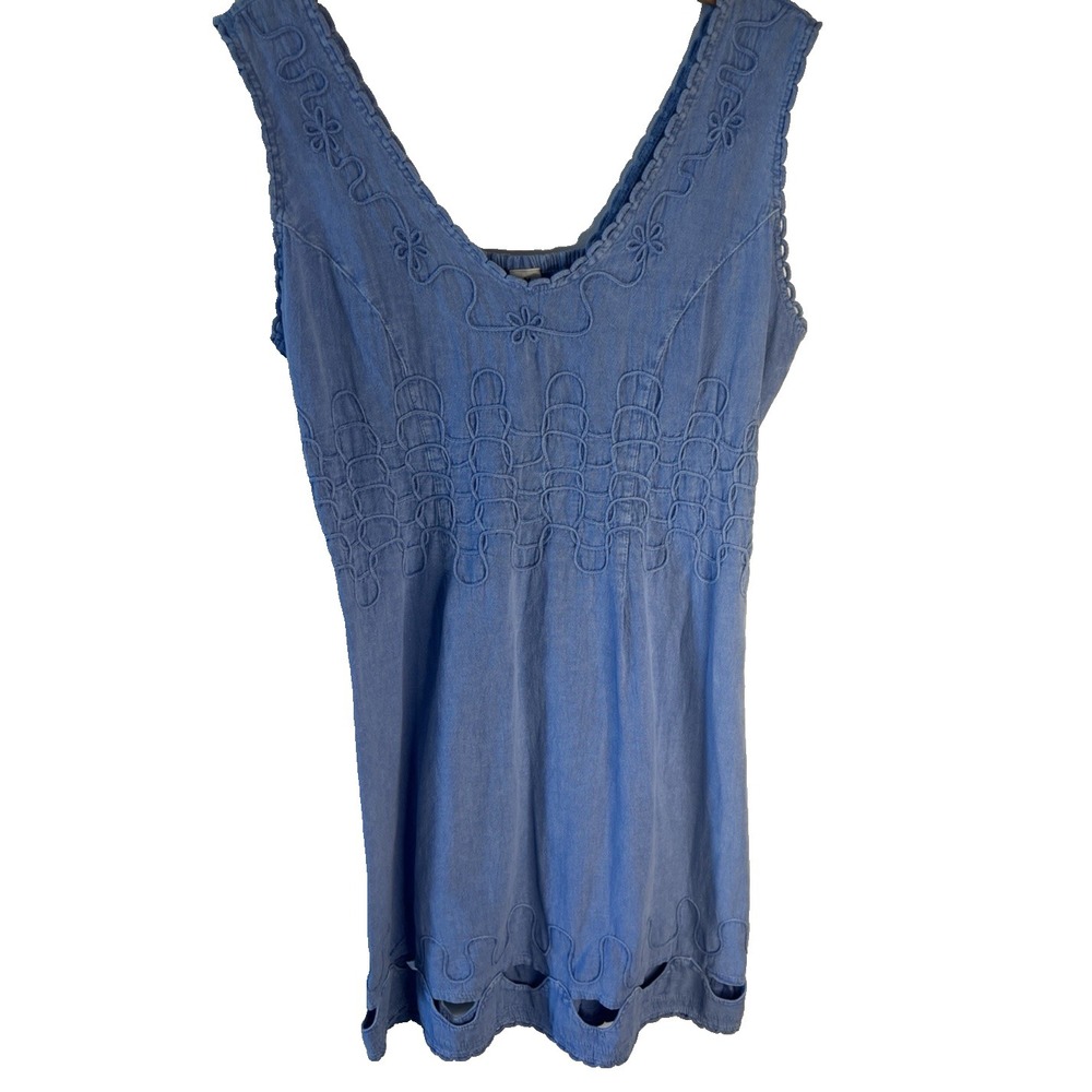 Blanco By Nature Dress Women M Cotton Blue Unique Smocked Peru Sumer Picnic
